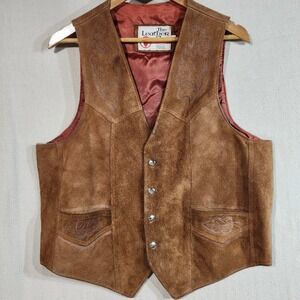 Vintage The Leather Shop Sears Suede Western Vest Embroidered Brown Large Satin